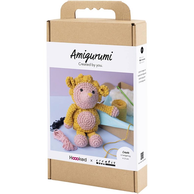 DIY Kit Amigurumi, Pindsvin, lys rosa, varm gul, 1 pk.