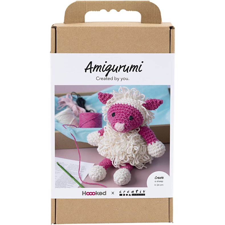 DIY Kit Amigurumi, F&aring;r, pink, off white, 1 pk.