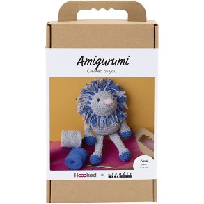 DIY Kit Amigurumi, L&oslash;ve, marinebl&aring;, lys gr&aring;, 1 pk.