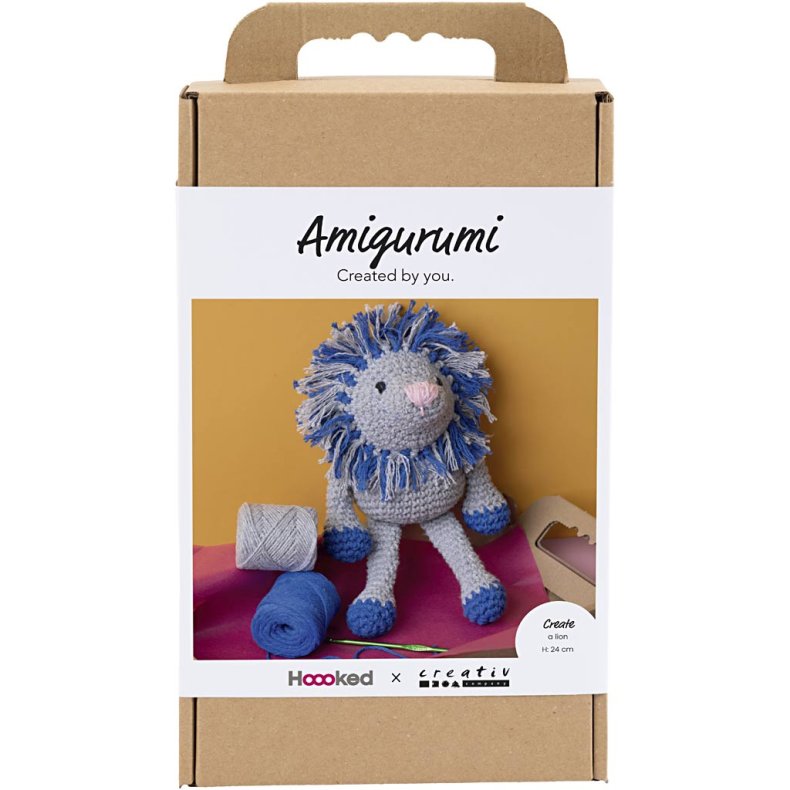 DIY Kit Amigurumi, L&oslash;ve, marinebl&aring;, lys gr&aring;, 1 pk.