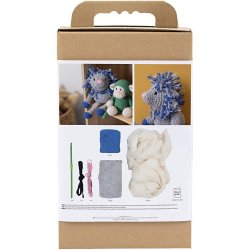 DIY Kit Amigurumi, L&oslash;ve, marinebl&aring;, lys gr&aring;, 1 pk.