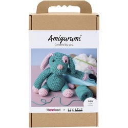 DIY Kit Amigurumi, Hundehvalp, pastelpink, m&oslash;rk turkis, 1 pk.