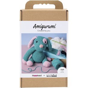 DIY Kit Amigurumi, Hundehvalp, pastelpink, m&oslash;rk turkis, 1 pk.