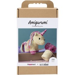DIY Kit Amigurumi, Enhj&oslash;rning, regnbuefarver, 1 pk.