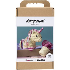 DIY Kit Amigurumi, Enhj&oslash;rning, regnbuefarver, 1 pk.