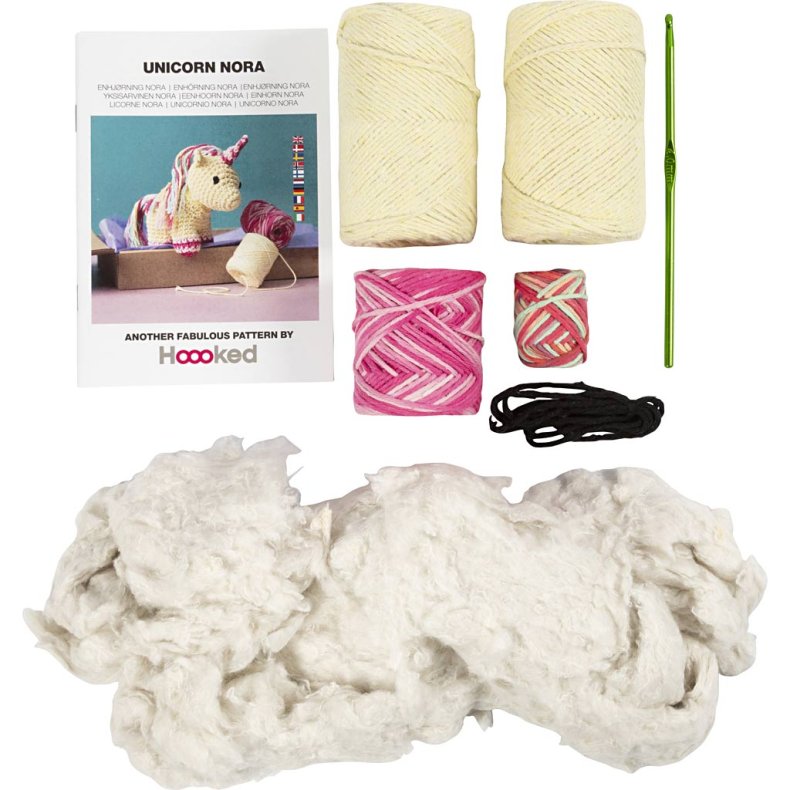 DIY Kit Amigurumi, Enhj&oslash;rning, regnbuefarver, 1 pk.
