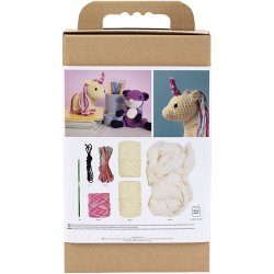 DIY Kit Amigurumi, Enhj&oslash;rning, regnbuefarver, 1 pk.