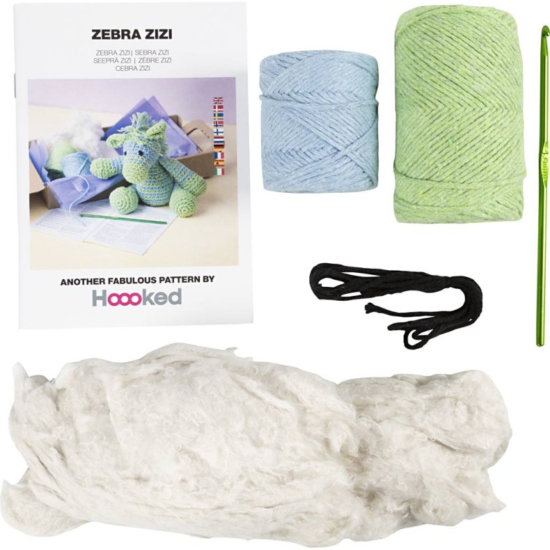 DIY Kit Amigurumi, Zebra, lys bl&aring;, lys gr&oslash;n, 1 pk.
