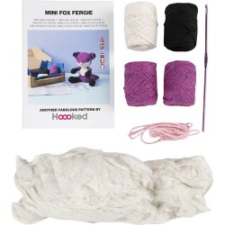 DIY Kit Amigurumi, R&aelig;v, sort, blomme, 1 pk.