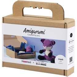 DIY Kit Amigurumi, R&aelig;v, sort, blomme, 1 pk.