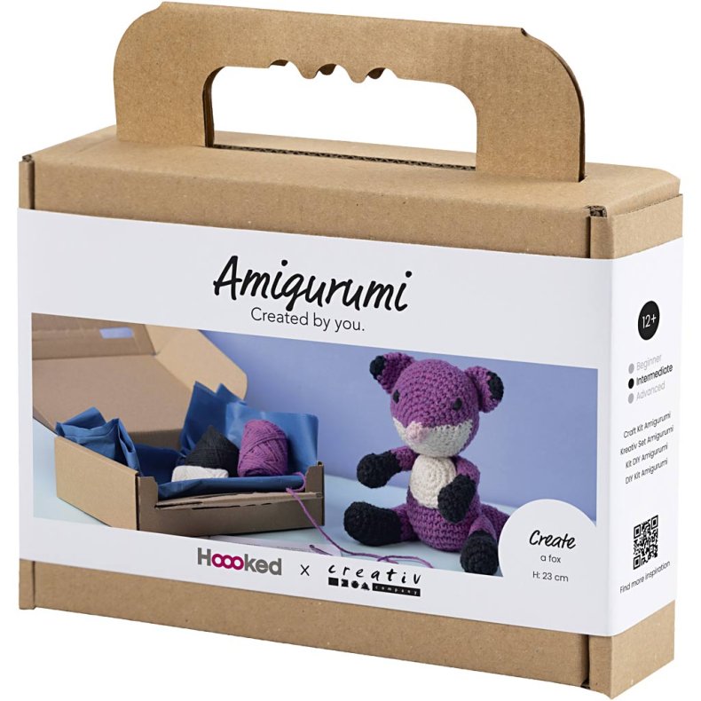 DIY Kit Amigurumi, R&aelig;v, sort, blomme, 1 pk.